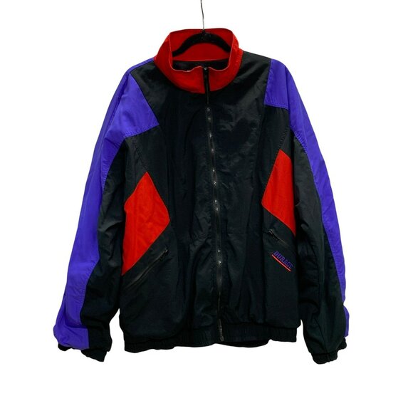 Vintage Gary Mandel Windbreaker Retro Jacket XL Black Red Purple 80s 90s Y2K - Picture 2 of 7